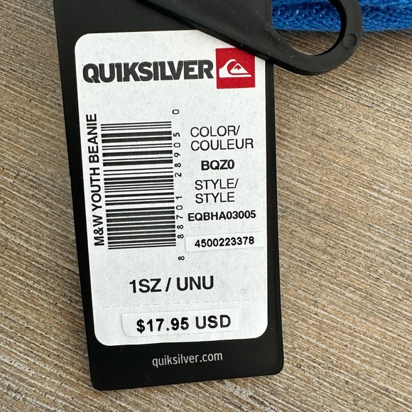 Quiksilver Youth Beanie in Blue and White - Picture 3 of 4